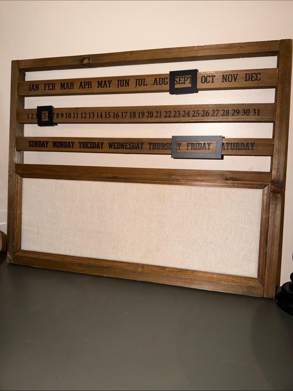 Wooden Perpetual Calendar - Brown Frame with Cream Panel